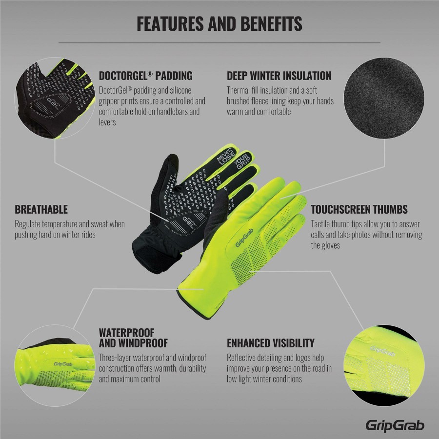 Helmets & Protection GripGrab Gloves | Gripgrab Ride Hi-Vis Waterproof Winter Glove Fluorescent Yellow