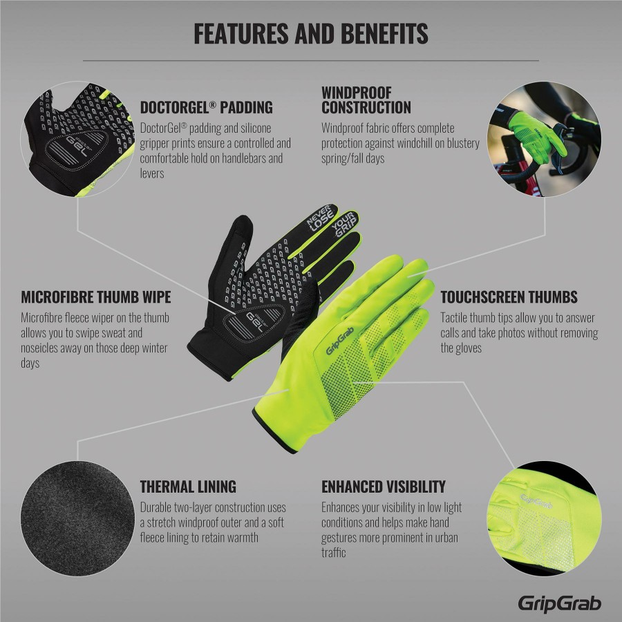 Helmets & Protection GripGrab Gloves | Gripgrab Ride Hi-Vis Windproof Midseason Glove Fluorescent Yellow