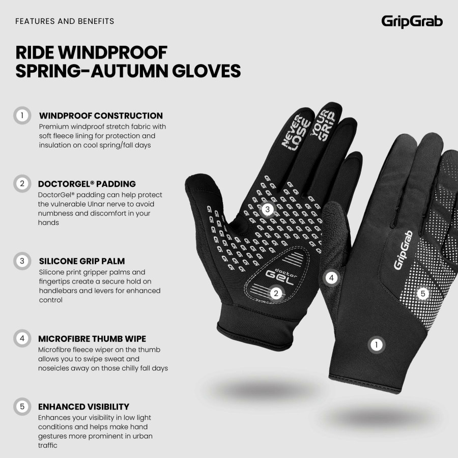 Helmets & Protection GripGrab Gloves | Gripgrab Ride Windproof Midseason Glove Black