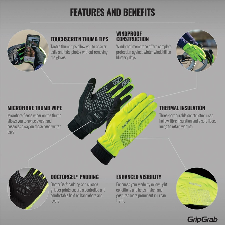 Helmets & Protection GripGrab Gloves | Gripgrab Ride Hi-Vis Windproof Winter Glove Fluorescent Yellow