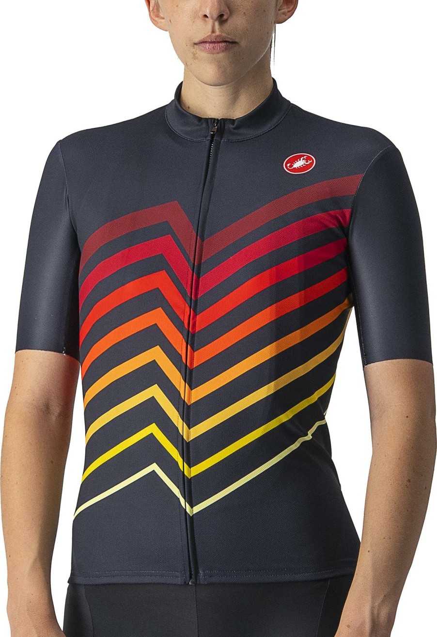 Clothing Castelli Short Sleeve Jerseys | Castelli Women'S Viaggio Squadra Jersey Dusty Clay/Rainbow