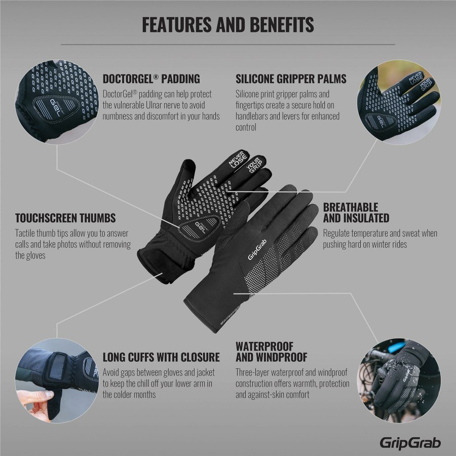 Helmets & Protection GripGrab Gloves | Gripgrab Ride Waterproof Winter Glove Black