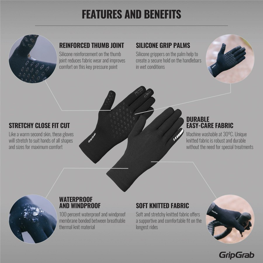 Helmets & Protection GripGrab Gloves | Gripgrab Waterproof Knitted Thermal Glove Black