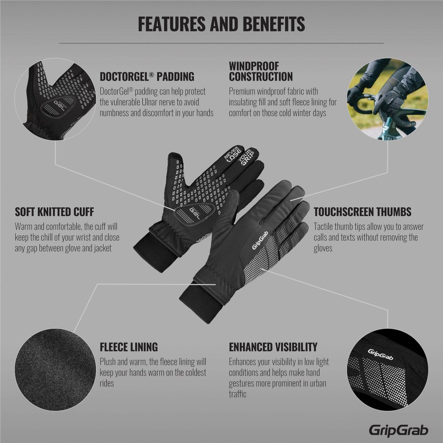 Helmets & Protection GripGrab Gloves | Gripgrab Ride Windproof Winter Glove Black