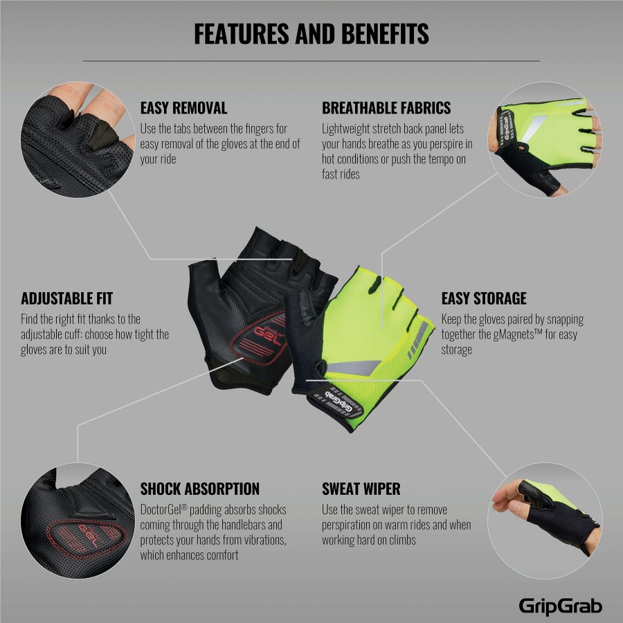 Helmets & Protection GripGrab Gloves | Gripgrab Progel Hi-Vis Padded Glove Hi-Viz Yellow